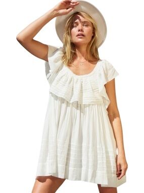 Free People White Tiered Ruffle Mini Dress Size Small